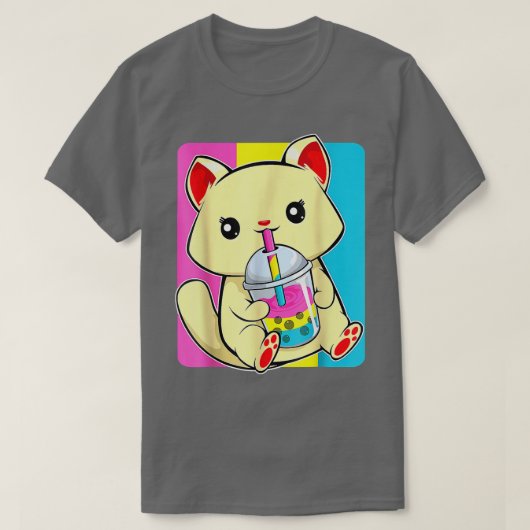 Cat Drink Boba LGBT Cute Kitten Panseual Pride Rai T-shirt (Design voorkant)