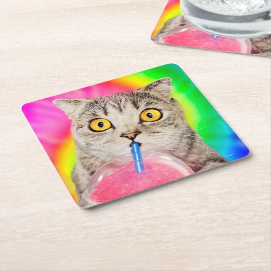 Cat Drink Slushie Kartonnen Onderzetters (Schuin)
