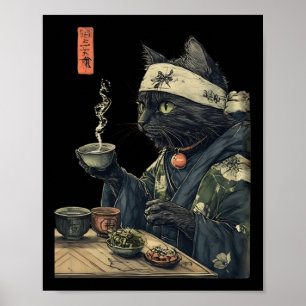 Cat Drink Tea Japanese Tea Ceremony Art Print P
