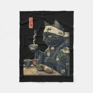 Cat Drink Tea Japanese Tea Ceremony Art Print P Fleece Deken