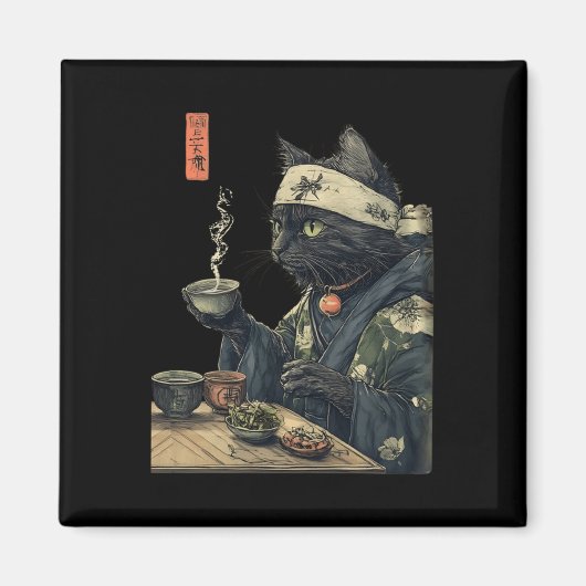 Cat Drink Tea Japanese Tea Ceremony Art Print P Magneet (Voorkant)