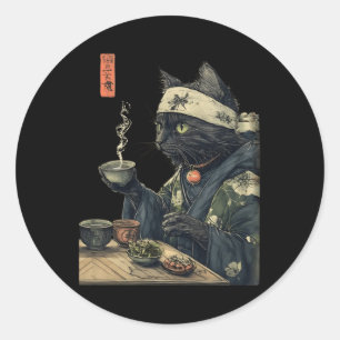 Cat Drink Tea Japanese Tea Ceremony Art Print P Ronde Sticker