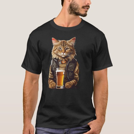 Cat Drinking Beer, Funny Beer Lover Cat, Cat Dad C T-shirt (Voorkant)