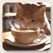 Cat drinking coffee from a cup bier onderzetter (Voorkant)