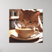 Cat drinking coffee from a cup canvas afdruk (Voorkant)