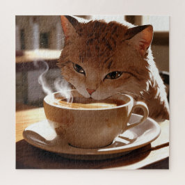 Cat drinking coffee from a cup legpuzzel