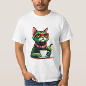 Cat drinking coffee T-shirt  (Voorkant)