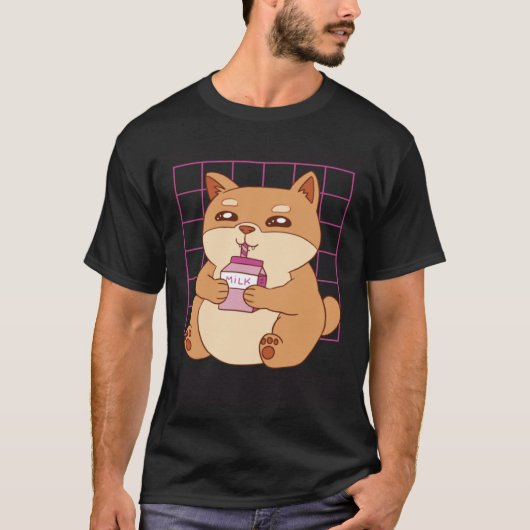 Cat drinking Strawberry Milk T-shirt (Voorkant)