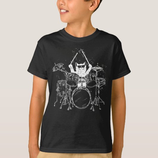 Cat Drummer die Drums Boy speelt T-shirt (Voorkant)