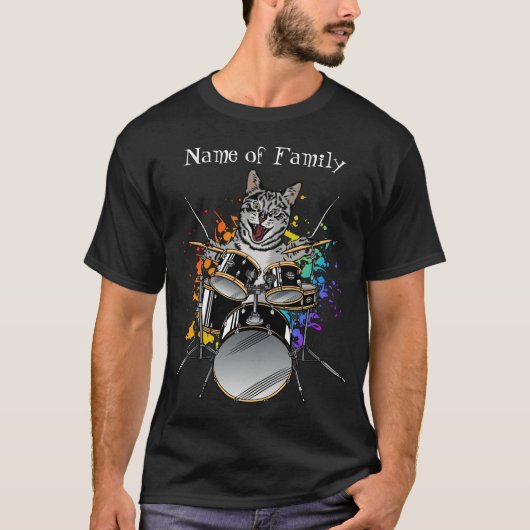Cat Drummer die Drums Mannen T-Shirt speelt (Voorkant)