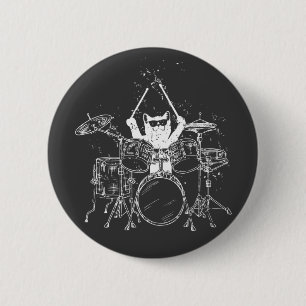 Cat Drummer die Drums Round speelt Ronde Button 5,7 Cm