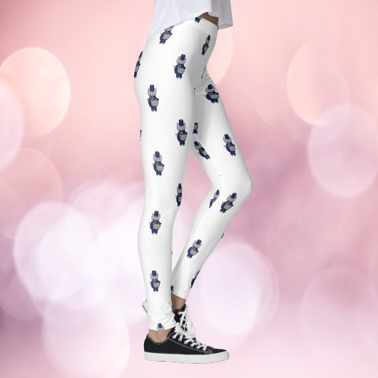 Cat Drummer Marching Band Navy Blue Gold Pattern Leggings
