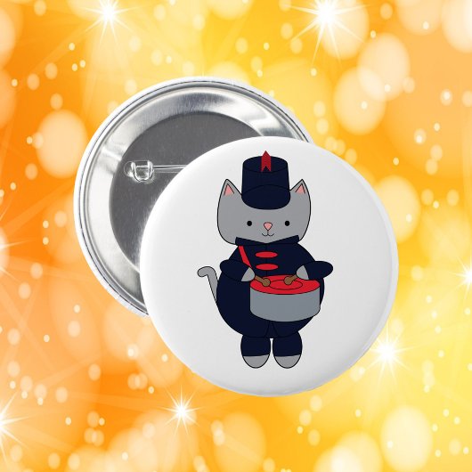 Cat Drummer Marching Band Navy Blue Red Ronde Button 5,7 Cm