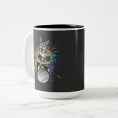 Cat Drummer-speeltrommel Tweekleurige Koffiemok (Voorkant links)