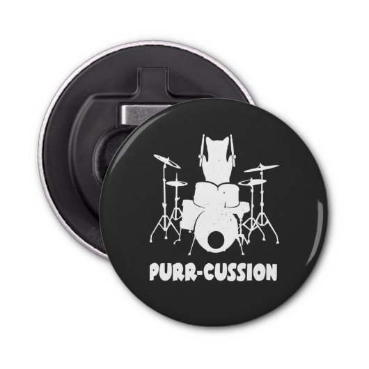 Cat Drummer Spint Cussion Funny Button Flesopener (Voorkant)