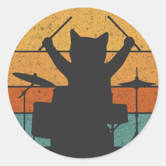 Cat Drumming Drums Drummer Kitten Playing Music Ronde Sticker (Voorkant)