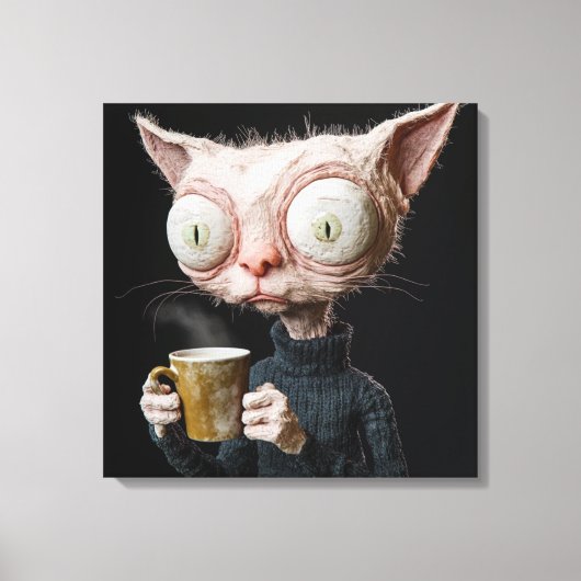 Cat-Eared figuur met een Mok Canvas Afdruk (Voorkant)