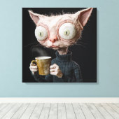 Cat-Eared figuur met een Mok Canvas Afdruk (Insitu (Houten vloer))