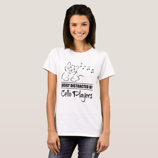 Cat Easily Distracted By Cello Players Music Notes T-shirt (Voorkant volledig)