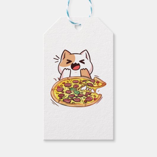 Cat Eating A Pizza Cadeaulabel (Voorkant)