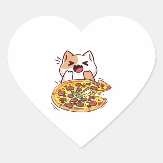Cat Eating A Pizza Hart Sticker (Voorkant)