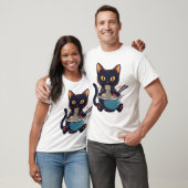 Cat Eating Noodles Grappig Ironisch Goofy Shirt (Unisex)