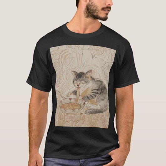 Cat eating Noodles  T-shirt (Voorkant)