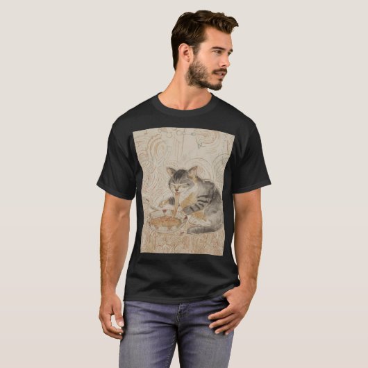 Cat eating Noodles  T-shirt (Voorkant volledig)