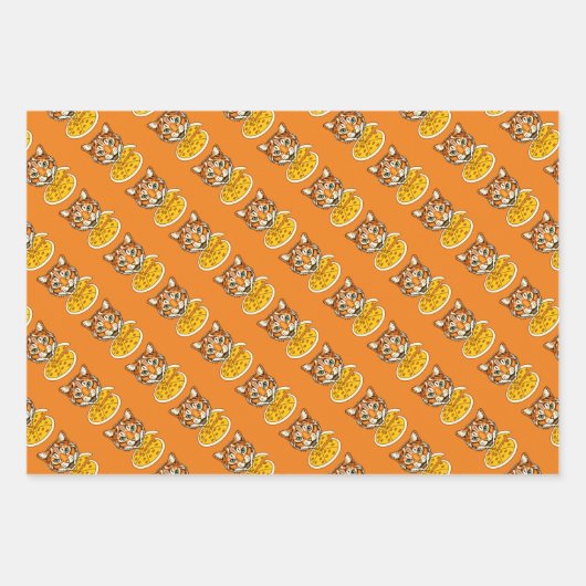 Cat Eating Pizza 3 Colour Pack Inpakpapier Vel (Voorkant 3)