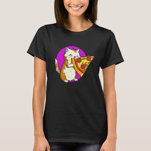 Cat Eating Pizza Cat And Pizza Design T-shirt (Voorkant)