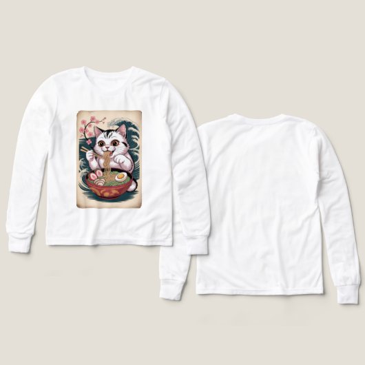 Cat Eating Ramen Funny Foodie Tee (Voorkant /achterkant)