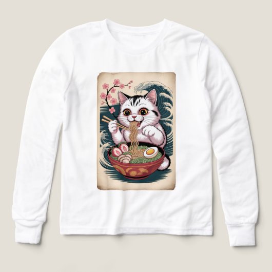 Cat Eating Ramen Funny Foodie Tee (Voorkant)