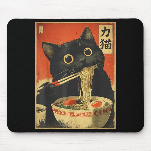 Cat Eating Ramen Funny Japanese Kawaii Cat Anime L Muismat (Voorkant)