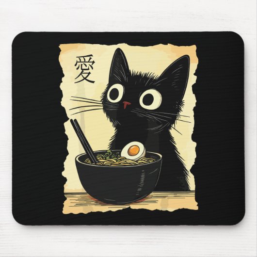 Cat eating ramen  muismat (Voorkant)