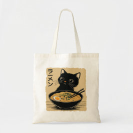 Cat eating ramen tote bag