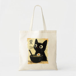 Cat eating ramen tote bag