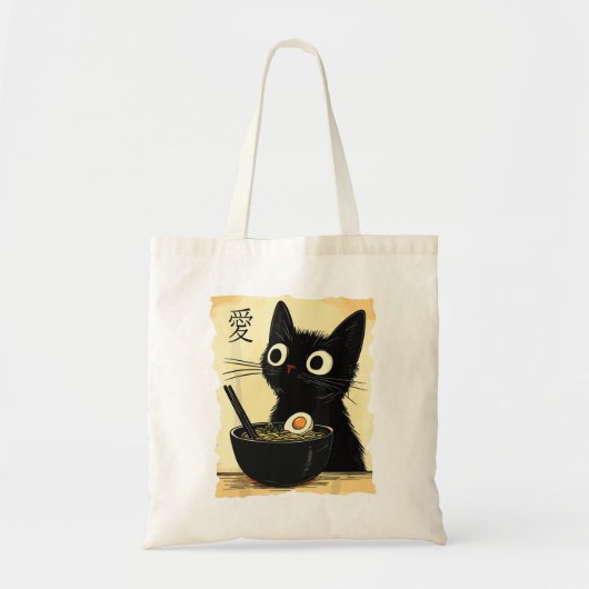 Cat eating ramen tote bag (Voorkant)