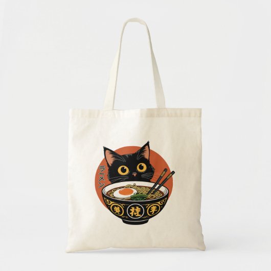 Cat eating ramen tote bag (Voorkant)