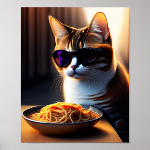 Cat Eating Spaghetti Meme Poster