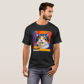 Cat Eating Spaghetti Oil Painting Style T-shirt (Voorkant volledig)