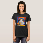 Cat Eating Spaghetti Oil Painting Style T-shirt (Voorkant volledig)