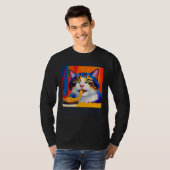 Cat Eating Spaghetti Oil Painting Style T-shirt (Voorkant volledig)