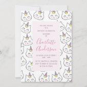 Cat Eenhoorn Blauwgroen Patroon Roze Verjaardagsfe Kaart (Voorkant)