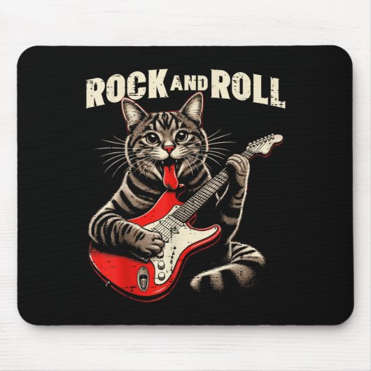 Cat Electric Guitar Rock And Roll Rocker Kitten Me Muismat (Voorkant)