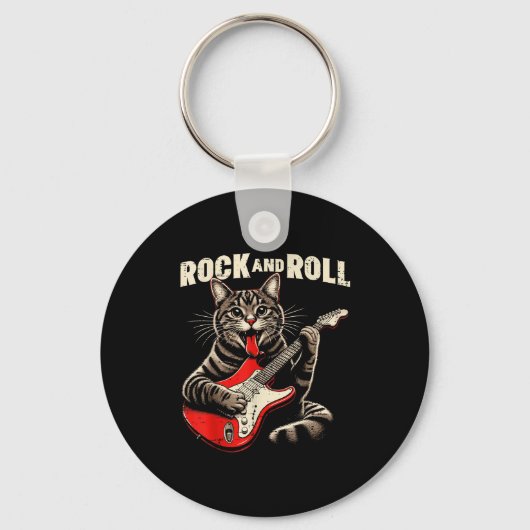 Cat Electric Guitar Rock And Roll Rocker Kitten Me Sleutelhanger (Voorkant)