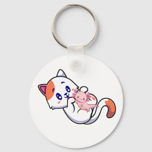 Cat en Axolotl Kawaii Neko Anime Button Sleutelhan Sleutelhanger
