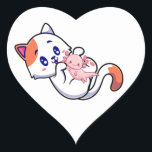 Cat en Axolotl Kawaii Neko Anime Hart Sticker<br><div class="desc">Kat en Axolotl Kawaii Neko Anime Japans design Gift Heart Sticker Klassiek Collectie.</div>