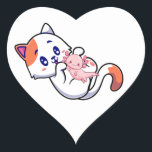 Cat en Axolotl Kawaii Neko Anime Hart Sticker<br><div class="desc">Kat en Axolotl Kawaii Neko Anime Japans design Gift Heart Sticker Klassiek Collectie.</div>