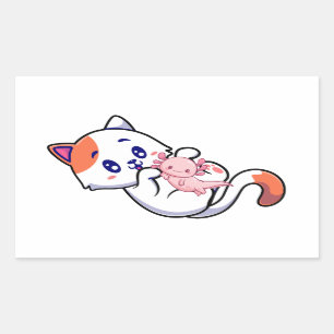 Cat en Axolotl Kawaii Neko Anime Rechthoekige Sticker