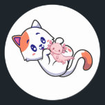 Cat en Axolotl Kawaii Neko Anime Ronde Sticker<br><div class="desc">Kat en Axolotl Kawaii Neko Anime Japans ontwerp Classic Round Sticker Klassiek Collectie.</div>